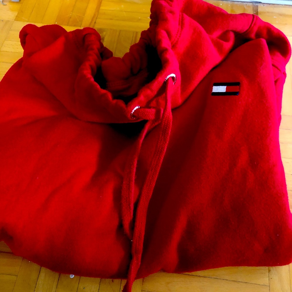Red Tommy Hilfiger turtle neck hoodie
